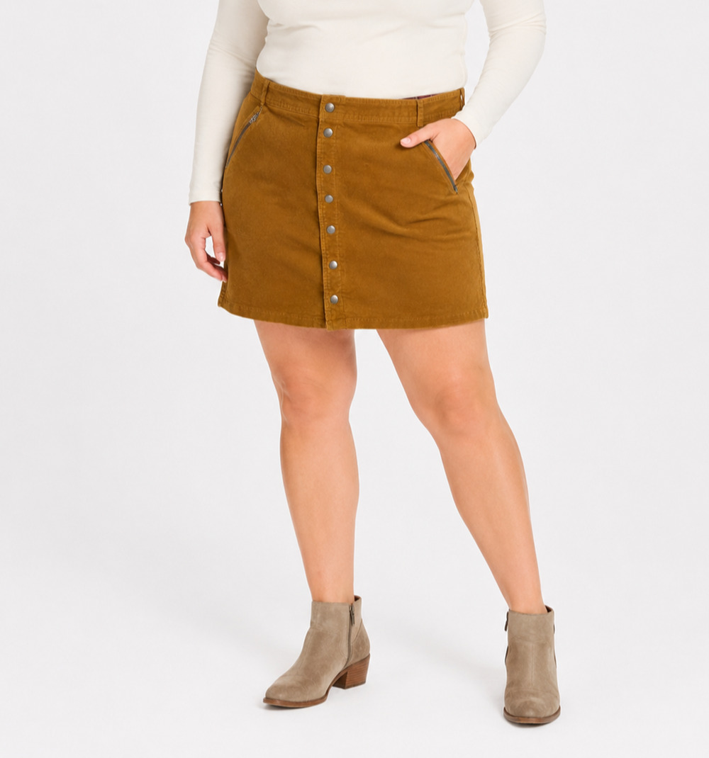 Kuhl Streamline Corduroy Mini Skirt Womens 16 Mustard Snap Front Zip Pockets